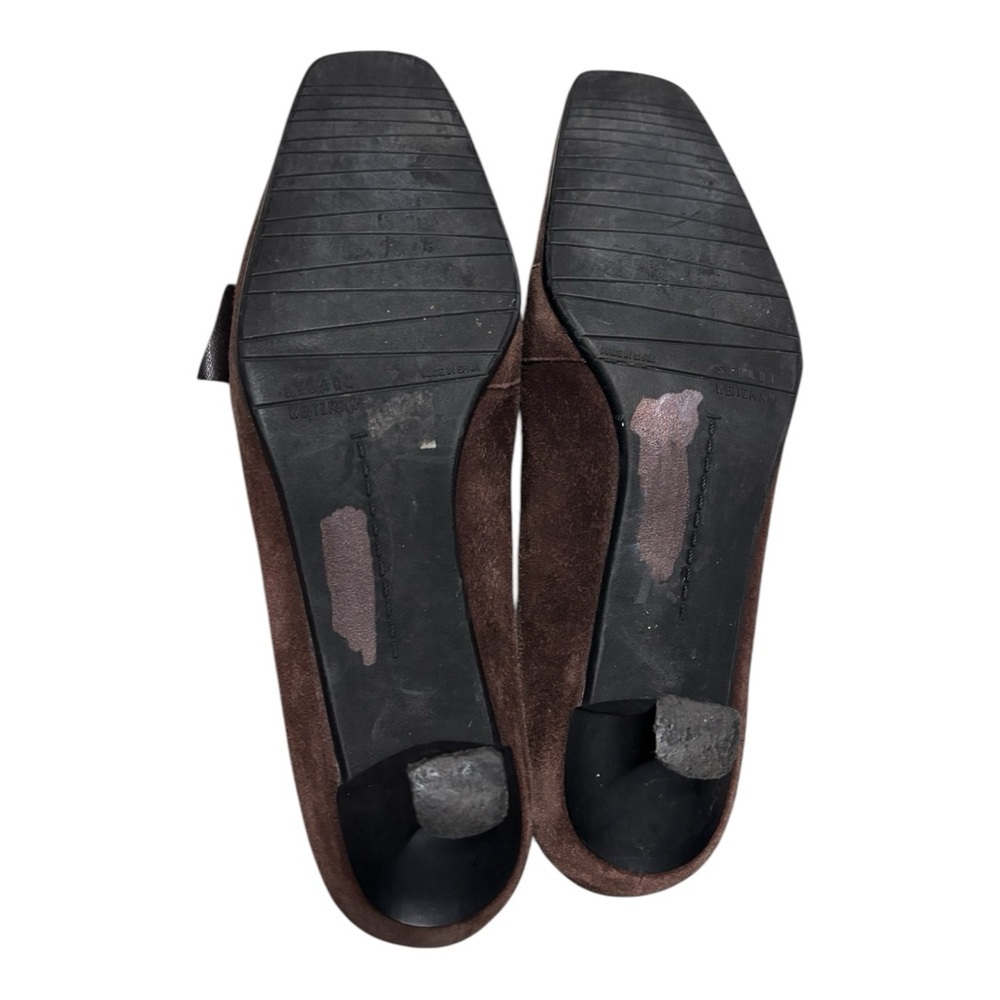 Stuart Weitzman Brown Suede Loafers Silver Buckle Kitten Heel Pumps Size 7.5 M - Picture 6 of 14